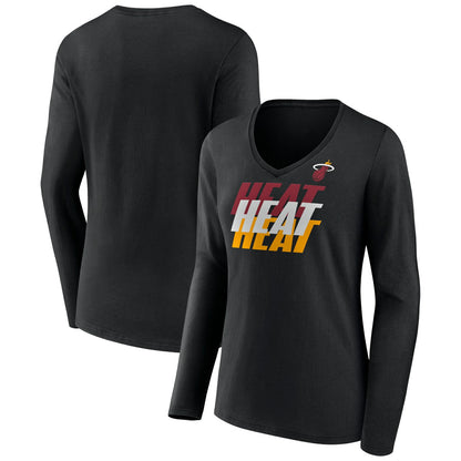 Miami Heat Women's Tumble V-Neck Long Sleeve T-Shirt - Black sale