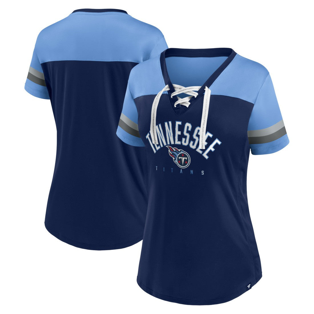 Tennessee Titans Women's Blitz & Glam Lace-Up V-Neck Jersey T-Shirt - Navy/Light Blue discount
