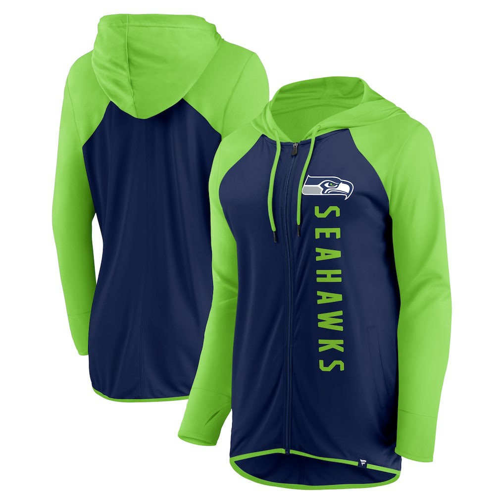 Seattle Seahawks Women's Forever Fan Full-Zip Hoodie - College Navy/Neon Green for sale