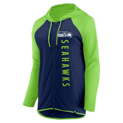 Seattle Seahawks Women's Forever Fan Full-Zip Hoodie - College Navy/Neon Green for sale