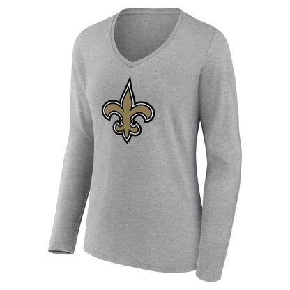 New Orleans Saints Women's Primary Team Logo Long Sleeve V-Neck T-Shirt - Heather Gray outlet