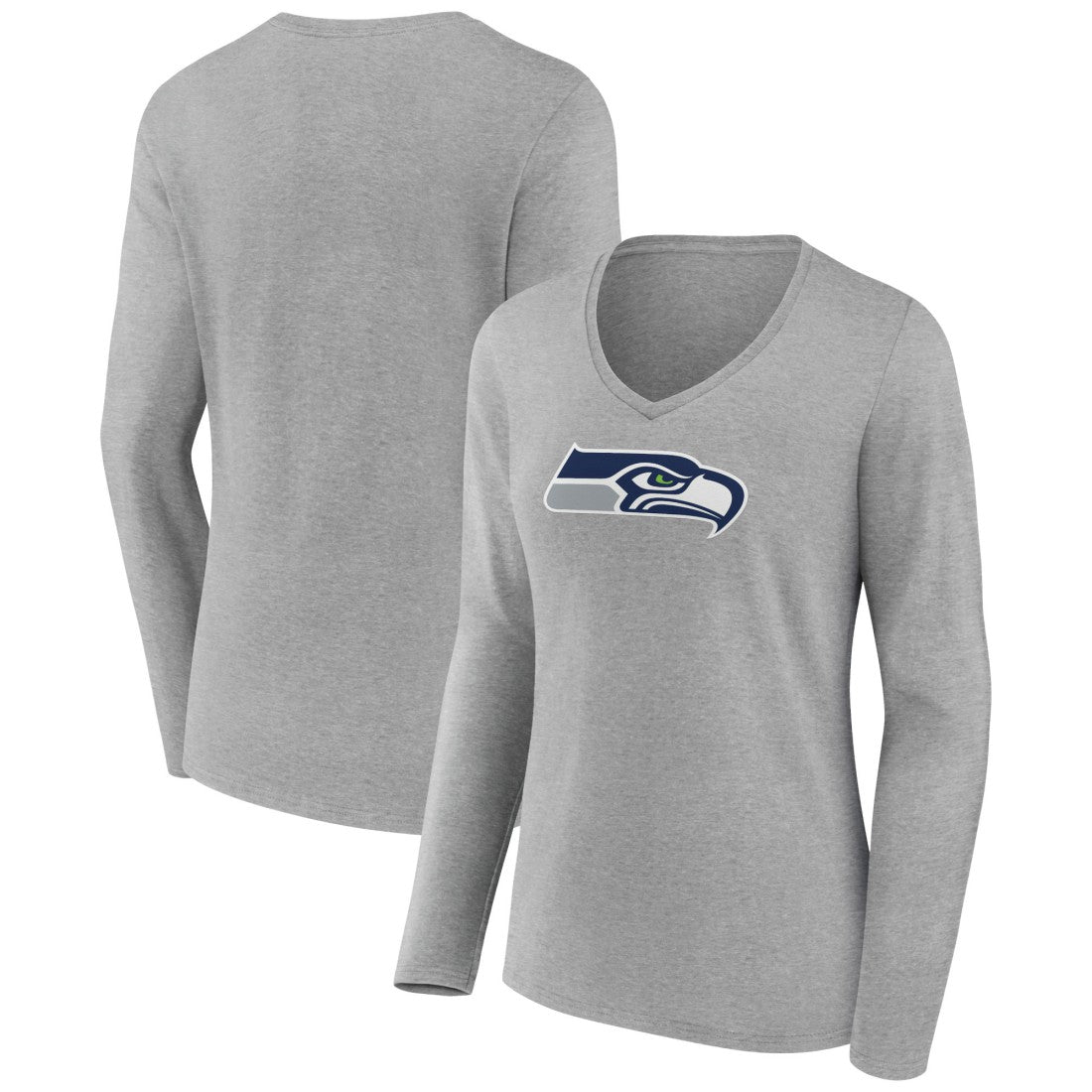 Seattle Seahawks Women's Primary Team Logo Long Sleeve V-Neck T-Shirt - Heather Gray on sale