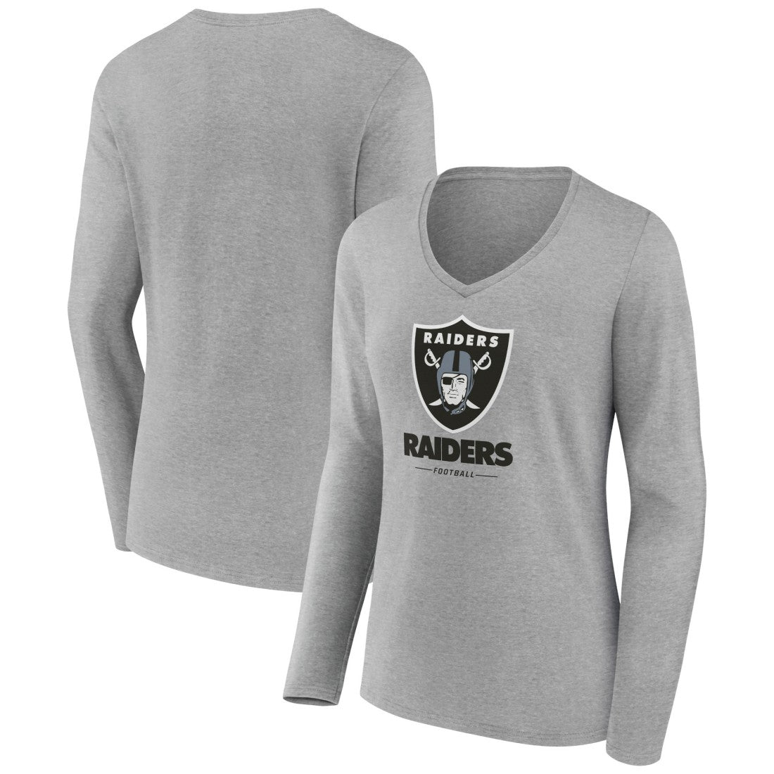 Las Vegas Raiders Women's Logo Team Lockup Long Sleeve V-Neck T-Shirt - Heather Gray outlet