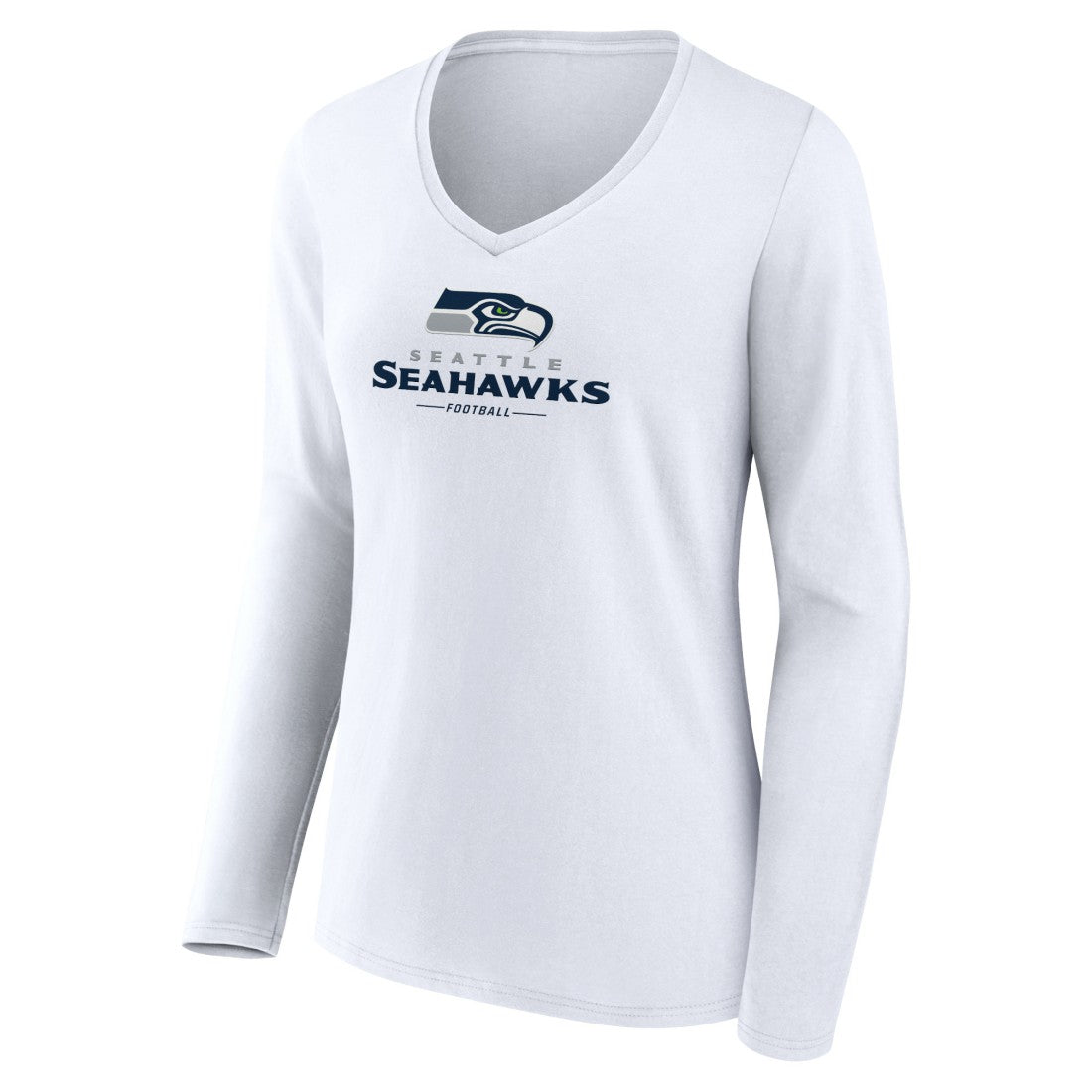 Seattle Seahawks Women's Logo Team Lockup Long Sleeve V-Neck T-Shirt - White cheap