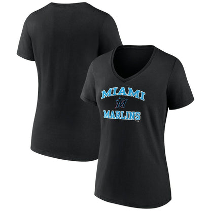 Miami Marlins Women's Heart and Soul V-Neck T-Shirt - Black