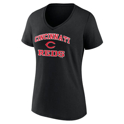 Cincinnati Reds Women's Heart and Soul V-Neck T-Shirt - Black