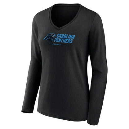 Carolina Panthers Women's Logo Team Lockup Long Sleeve V-Neck T-Shirt - Black on sale
