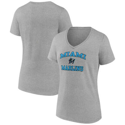Miami Marlins Women's Heart and Soul V-Neck T-Shirt - Gray