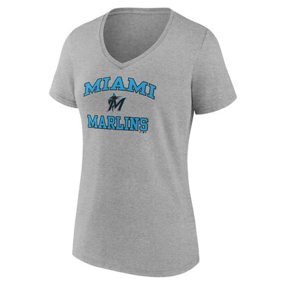 Miami Marlins Women's Heart and Soul V-Neck T-Shirt - Gray
