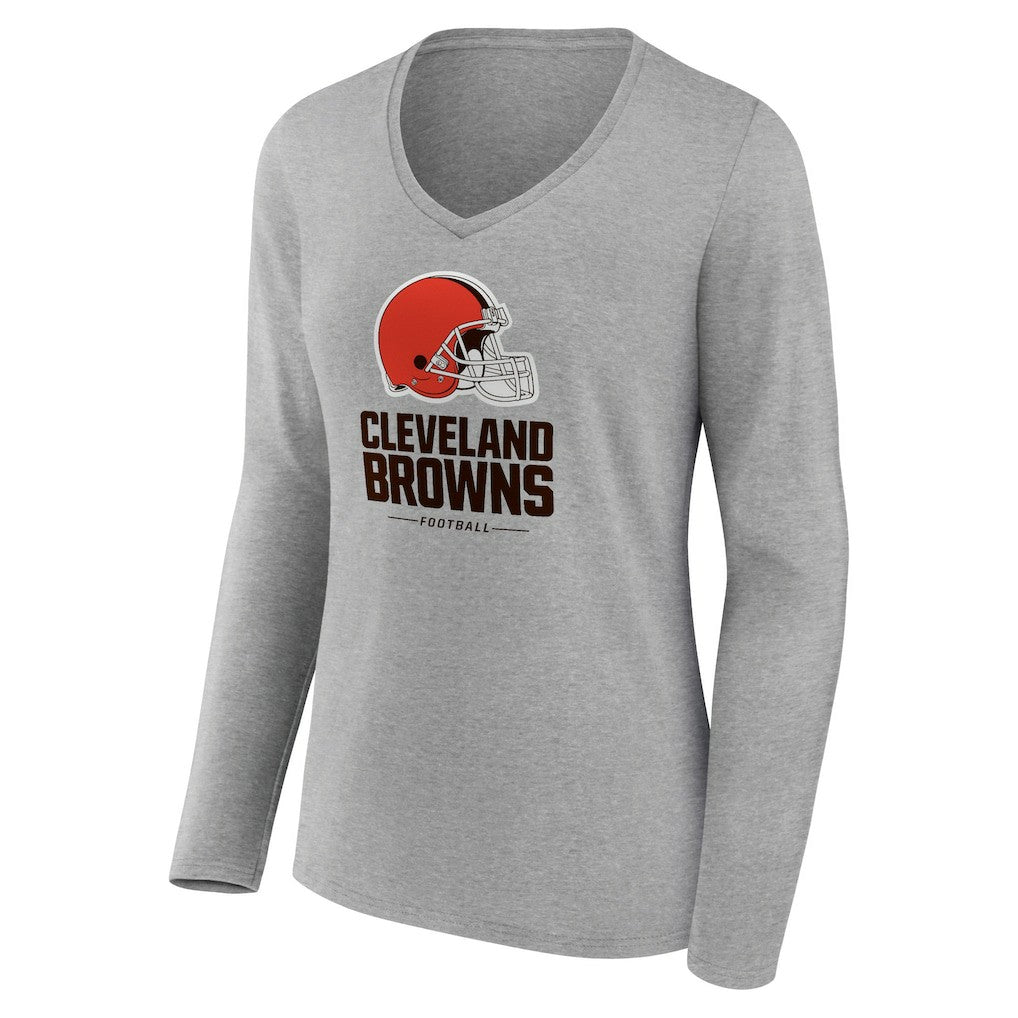 Cleveland Browns Women's Logo Team Lockup Long Sleeve V-Neck T-Shirt - Gray online