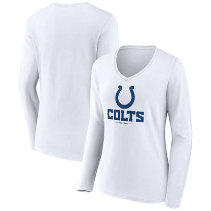 Indianapolis Colts Women's Logo Team Lockup Long Sleeve V-Neck T-Shirt - White sale
