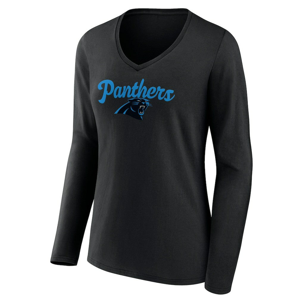 Carolina Panthers Women's Freehand Team Long Sleeve V-Neck T-Shirt - Black sale