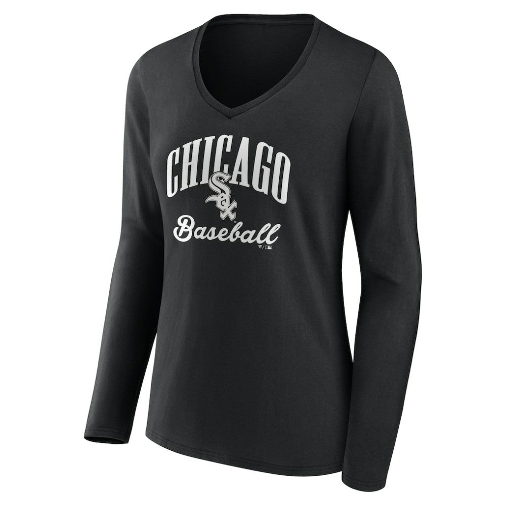 Chicago White Sox Women's Victory Script Long Sleeve V-Neck T-Shirt - Black