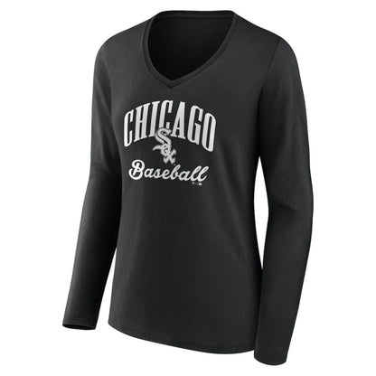 Chicago White Sox Women's Victory Script Long Sleeve V-Neck T-Shirt - Black