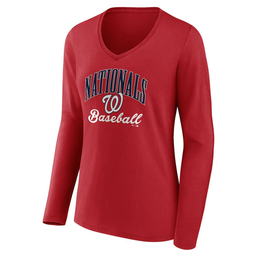 Washington Nationals Women's Victory Script Long Sleeve V-Neck T-Shirt - Red