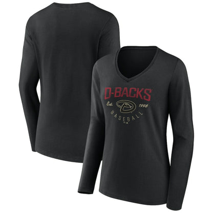 Arizona Diamondbacks Women's Live For It Long Sleeve Long Sleeve V-Neck T-Shirt - Black