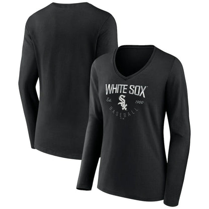 Chicago White Sox Women's Live For It Long Sleeve Long Sleeve V-Neck T-Shirt - Black