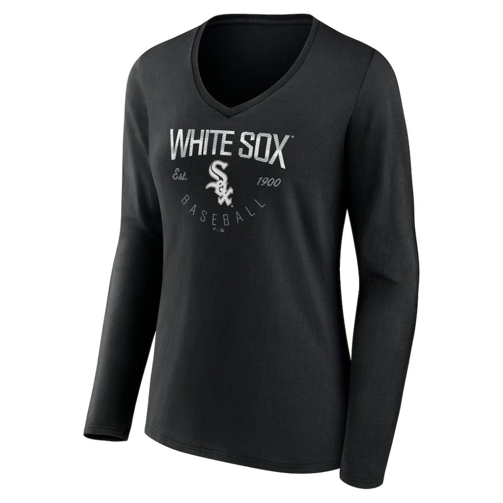 Chicago White Sox Women's Live For It Long Sleeve Long Sleeve V-Neck T-Shirt - Black