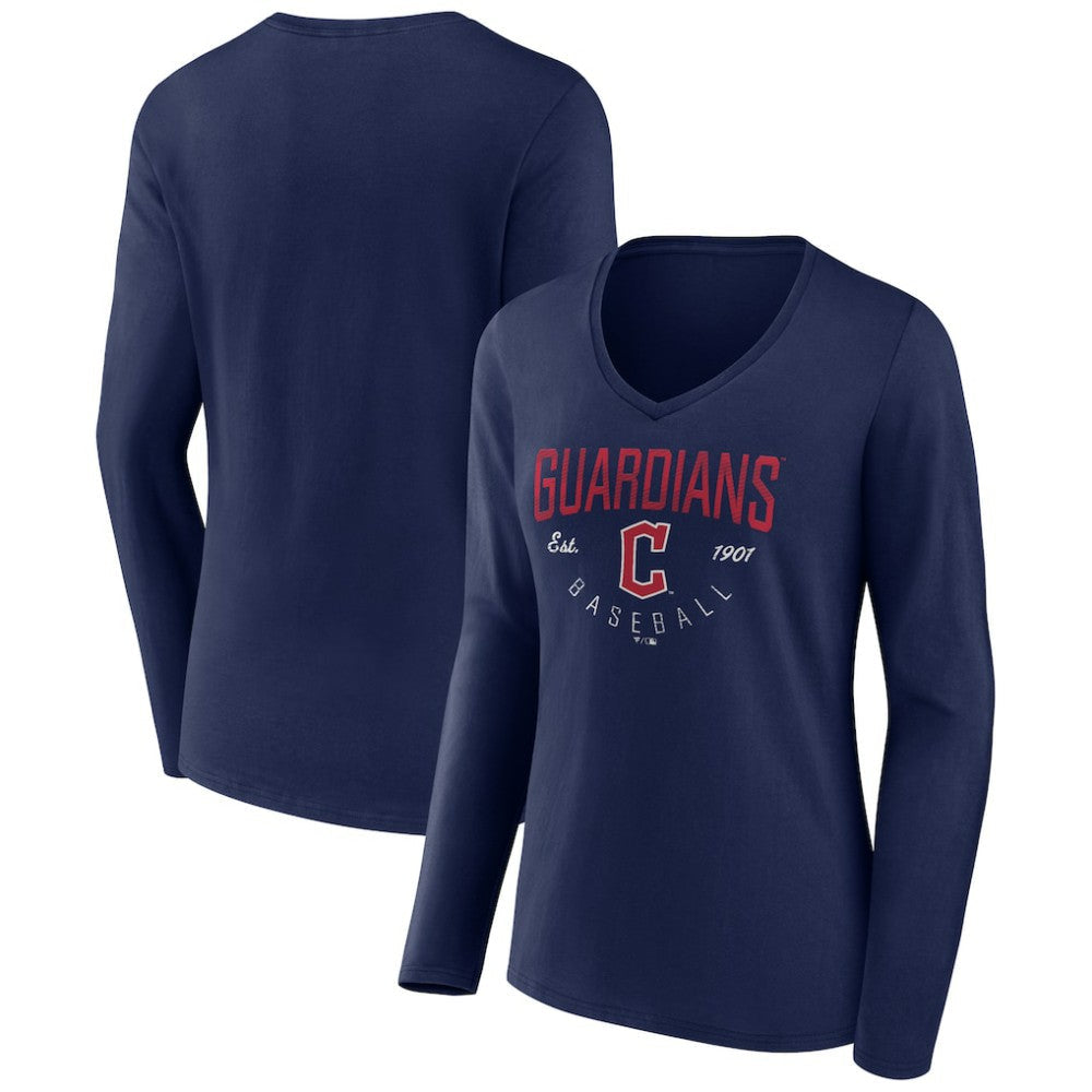 Cleveland Guardians Women's Live For It Long Sleeve Long Sleeve V-Neck T-Shirt - Navy