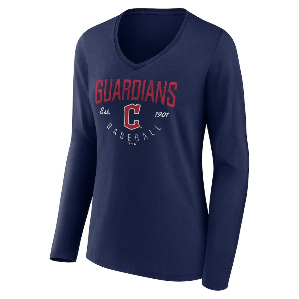 Cleveland Guardians Women's Live For It Long Sleeve Long Sleeve V-Neck T-Shirt - Navy