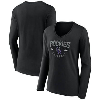 Colorado Rockies Women's Live For It Long Sleeve Long Sleeve V-Neck T-Shirt - Black