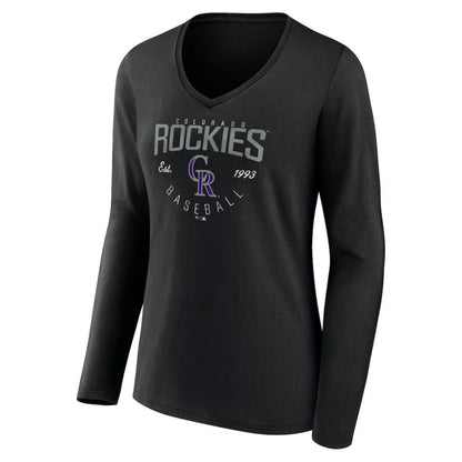 Colorado Rockies Women's Live For It Long Sleeve Long Sleeve V-Neck T-Shirt - Black