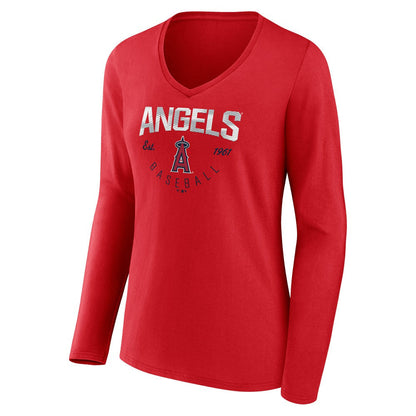 Los Angeles Angels Women's Live For It Long Sleeve Long Sleeve V-Neck T-Shirt - Red