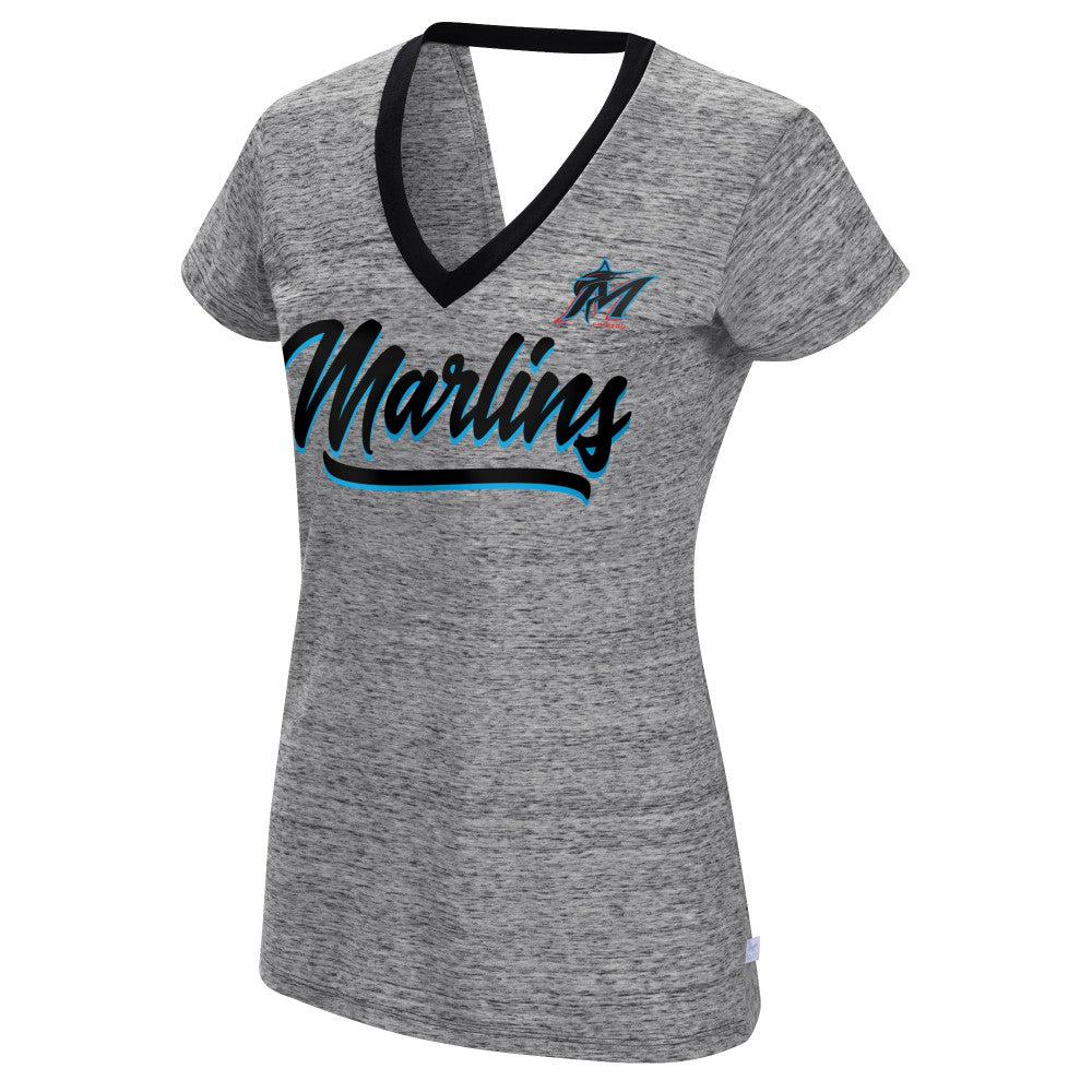 Miami Marlins Touch Women's Halftime Back Wrap Top V-Neck T-Shirt - Black