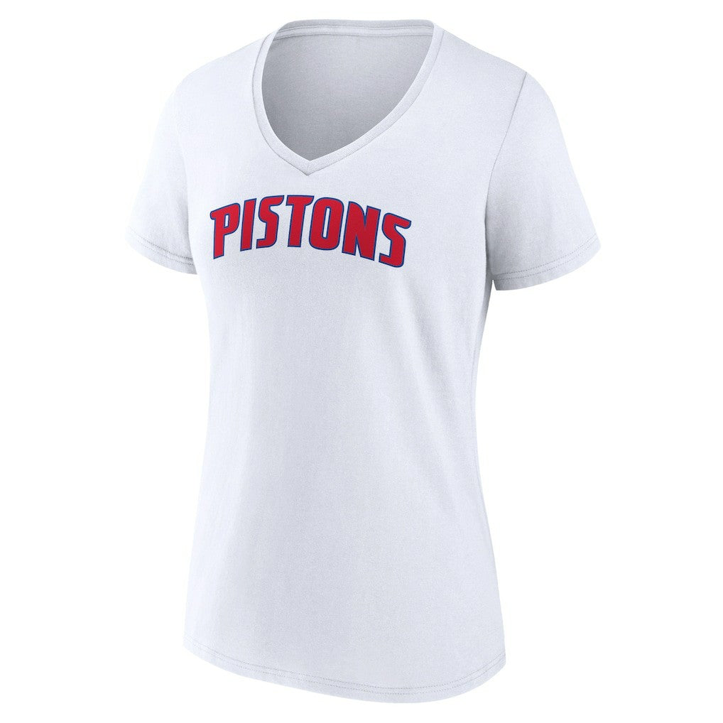 Detroit Pistons Women's Wordmark V-Neck T-Shirt sale - White discount