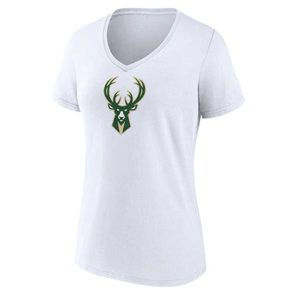 Milwaukee Bucks Women's Logo V-Neck T-Shirt - White on sale
