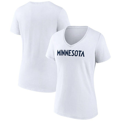 Minnesota Timberwolves Women's Wordmark V-Neck T-Shirt - White sale