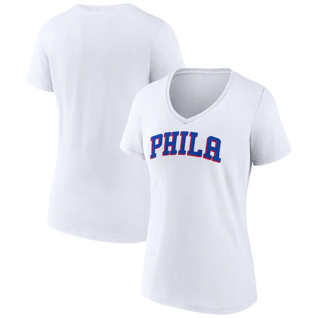 Philadelphia 76ers Women's Wordmark V-Neck T-Shirt - White for sale