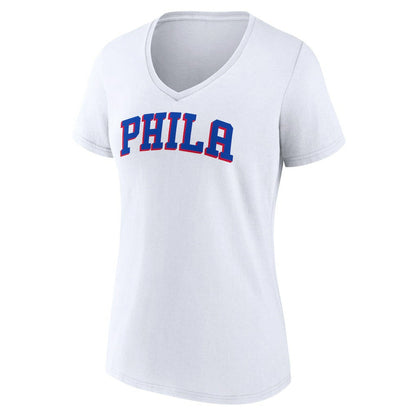 Philadelphia 76ers Women's Wordmark V-Neck T-Shirt - White for sale
