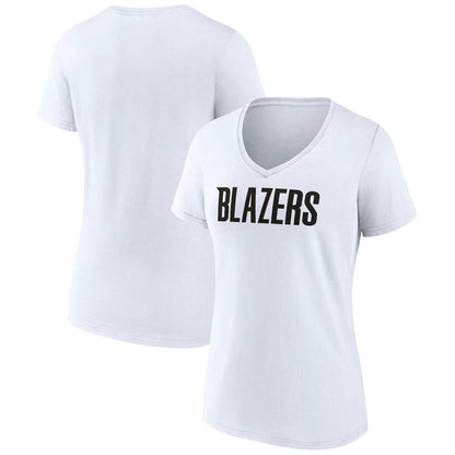 Portland Trail Blazers Women's Wordmark V-Neck T-Shirt - White discount