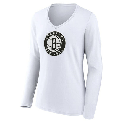 Brooklyn Nets Women's Logo Long Sleeve V-Neck T-Shirt - White discount