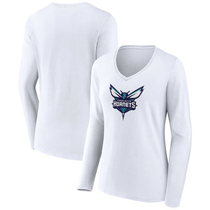 Charlotte Hornets Women's Logo Long Sleeve V-Neck T-Shirt - White for sale