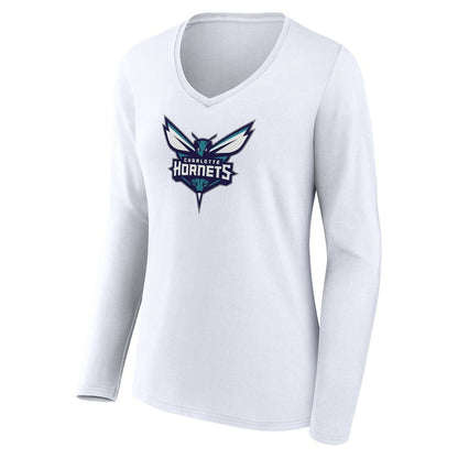 Charlotte Hornets Women's Logo Long Sleeve V-Neck T-Shirt - White for sale