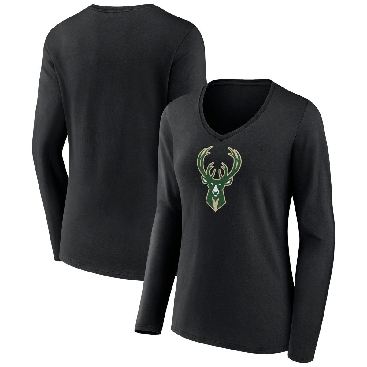 Milwaukee Bucks Women's Logo Long Sleeve V-Neck T-Shirt - Black discount