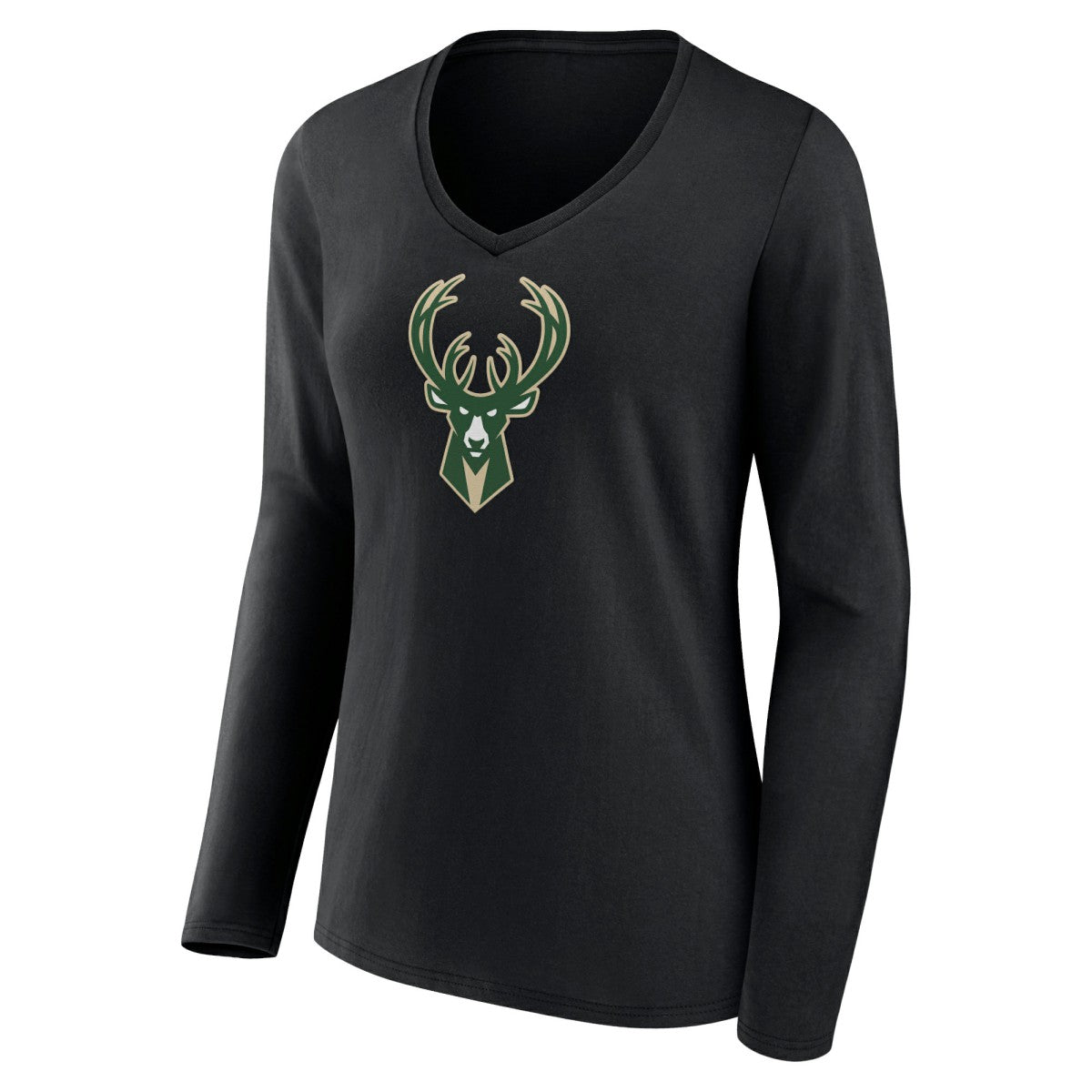 Milwaukee Bucks Women's Logo Long Sleeve V-Neck T-Shirt - Black discount