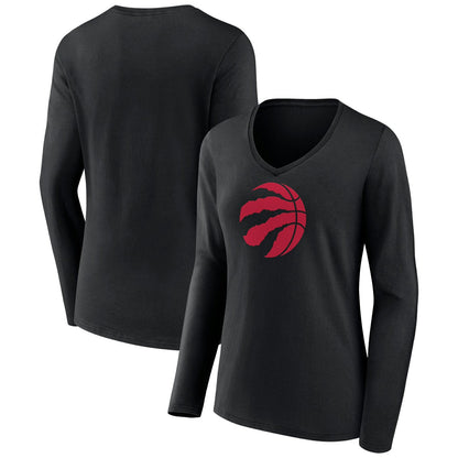 Toronto Raptors Women's Logo Long Sleeve V-Neck T-Shirt - Black on sale