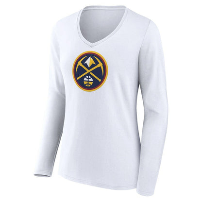 Denver Nuggets Women's Logo Long Sleeve V-Neck T-Shirt sale - White shop