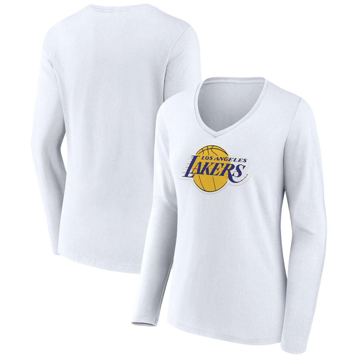 Los Angeles Lakers Women's Logo Long Sleeve V-Neck T-Shirt - White shop