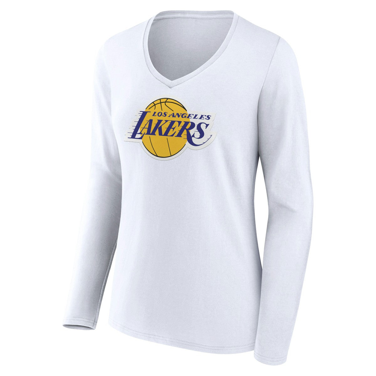 Los Angeles Lakers Women's Logo Long Sleeve V-Neck T-Shirt - White shop