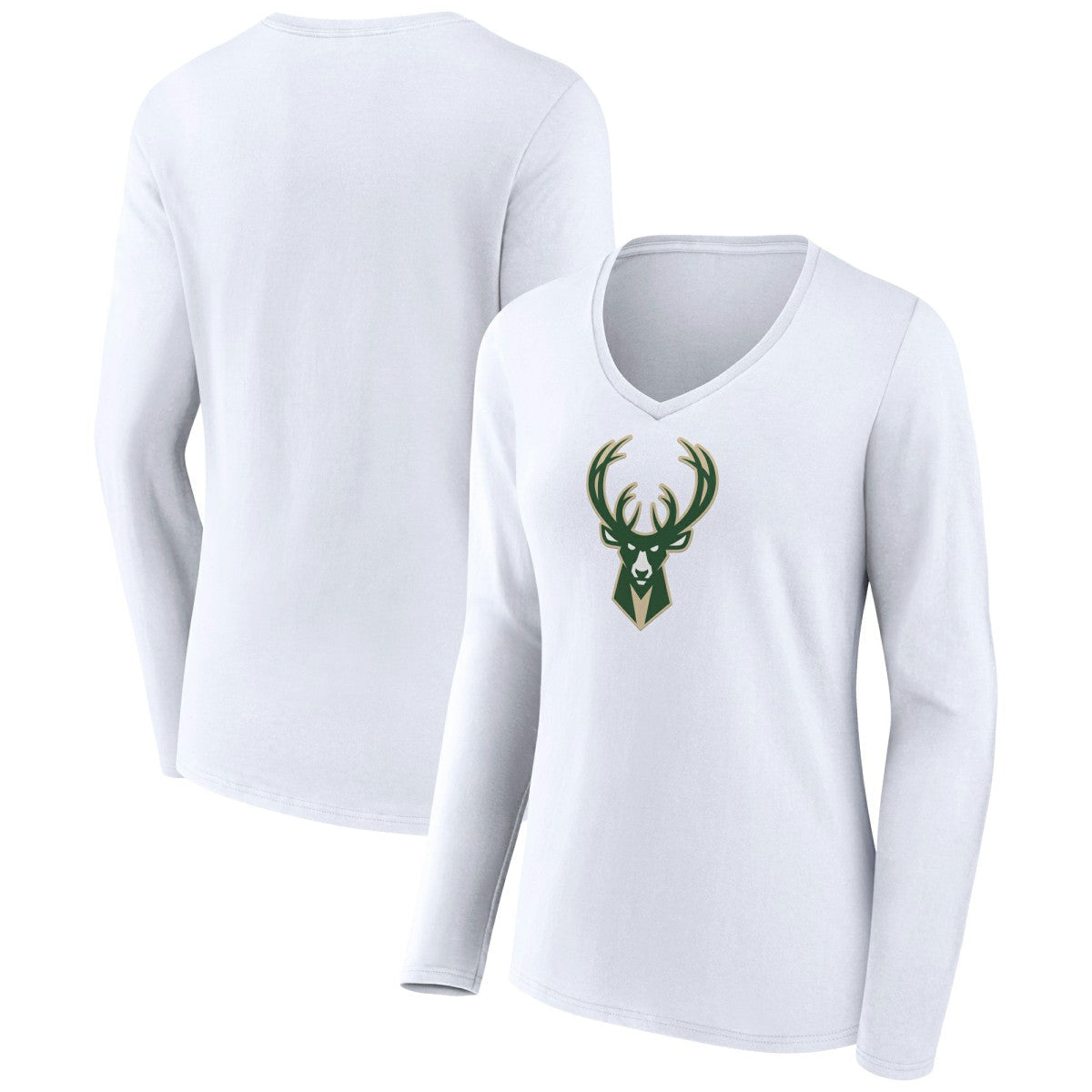 Milwaukee Bucks Women's Logo Long Sleeve V-Neck T-Shirt - White online