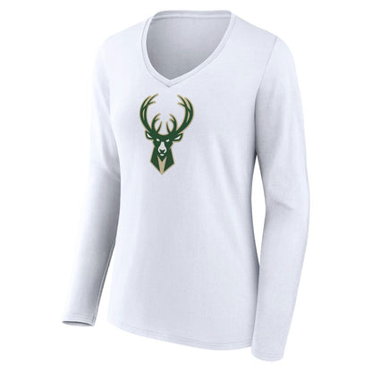 Milwaukee Bucks Women's Logo Long Sleeve V-Neck T-Shirt - White online