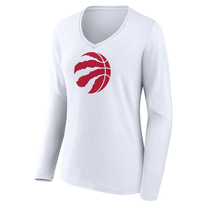Toronto Raptors Women's Logo Long Sleeve V-Neck T-Shirt - White outlet