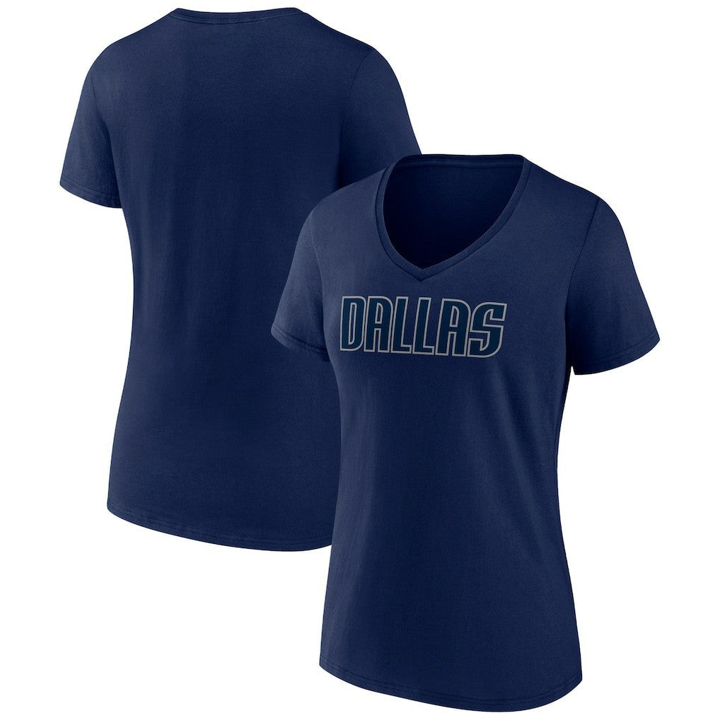Dallas Mavericks Women's Wordmark V-Neck T-Shirt sale - Navy on sale
