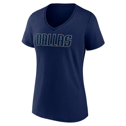 Dallas Mavericks Women's Wordmark V-Neck T-Shirt sale - Navy on sale