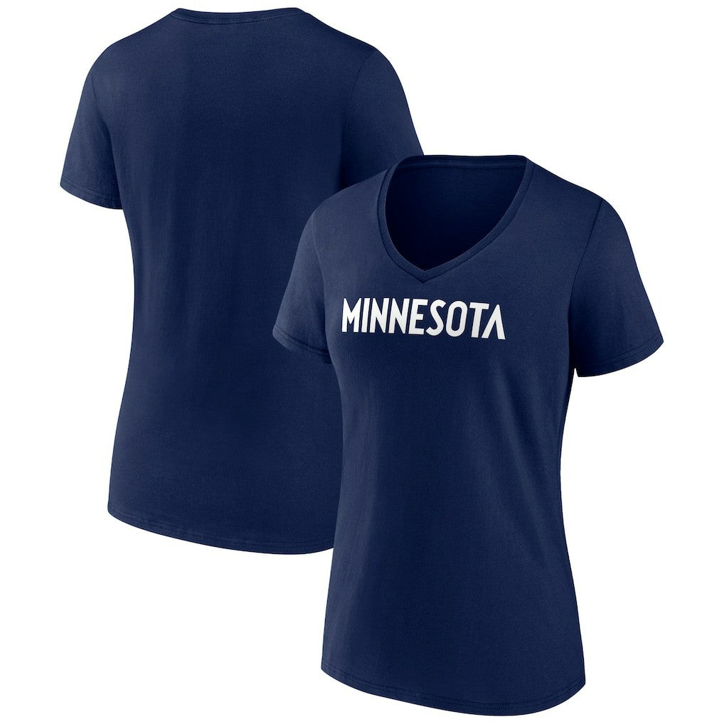 Minnesota Timberwolves Women's Wordmark V-Neck T-Shirt - Navy on sale