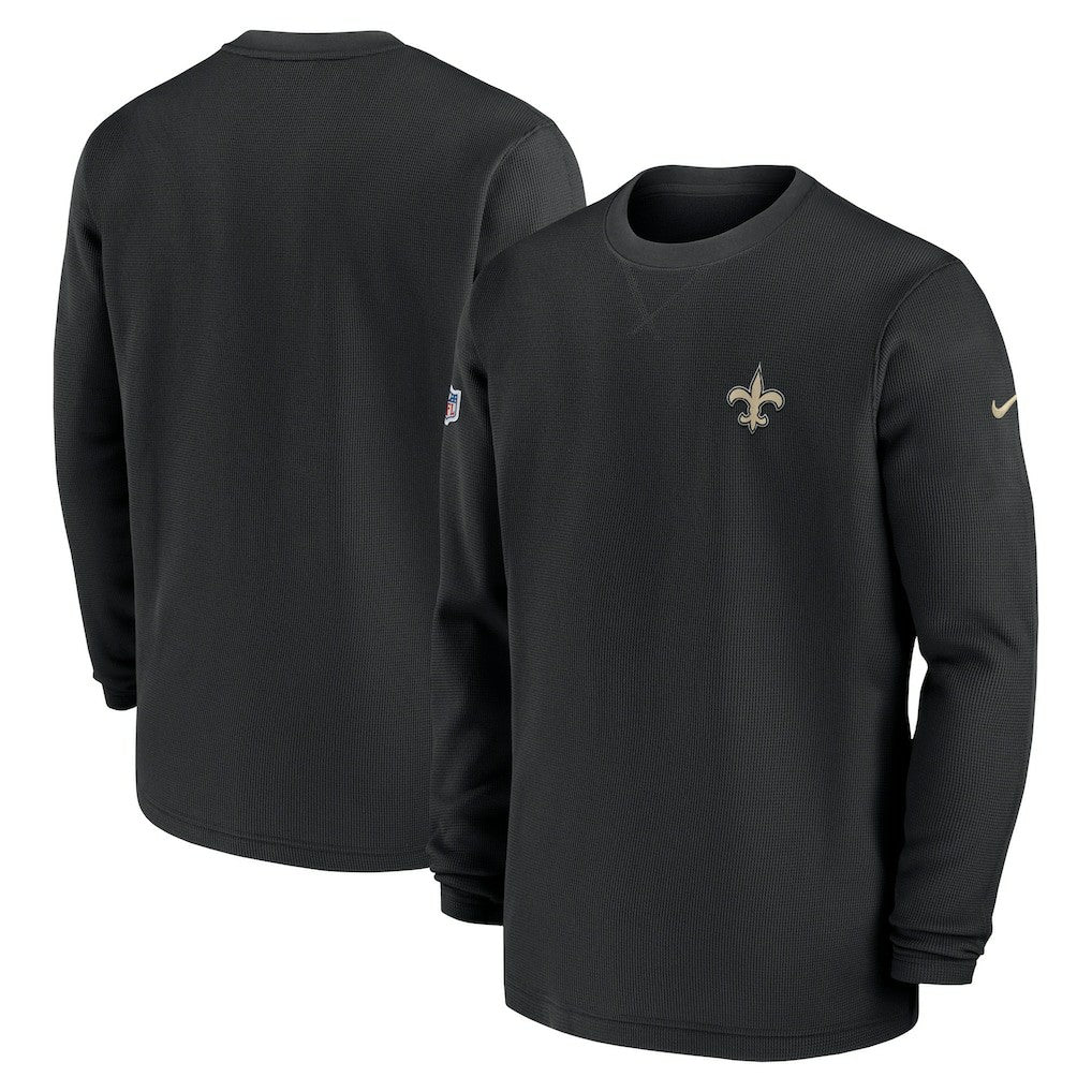 New Orleans Saints 2023 Sideline Throwback Heavy Brushed Waffle Long Sleeve Top - Black | Nike for sale